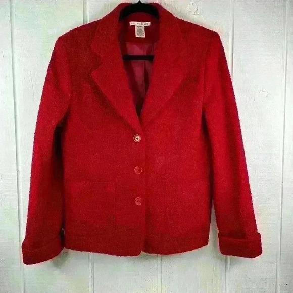 Jillian Jones Women’s Size 6 Red Boucle 3 Button 1-pocket Single Breasted Blazer - Picture 2 of 10